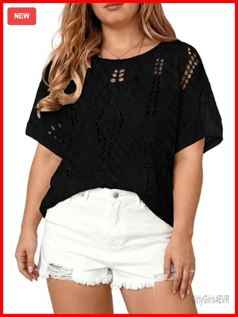 Plus Size Crochet Hollow Out Half Sleeve Summer Sweater Cover Up